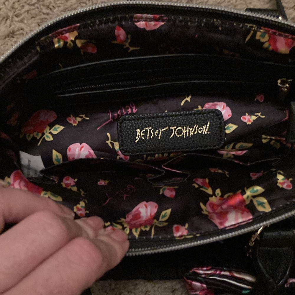Betsey Johnson black velvet Elegant Handbag with Floral Accent - Picture 3 of 3
